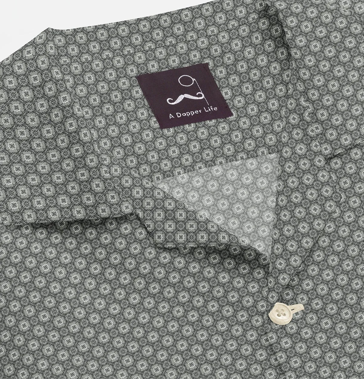 Pure Cotton - Camp Collar - Short Sleeve - Light Gray Floral Maze sold by Airthreads product image thumbnail 2