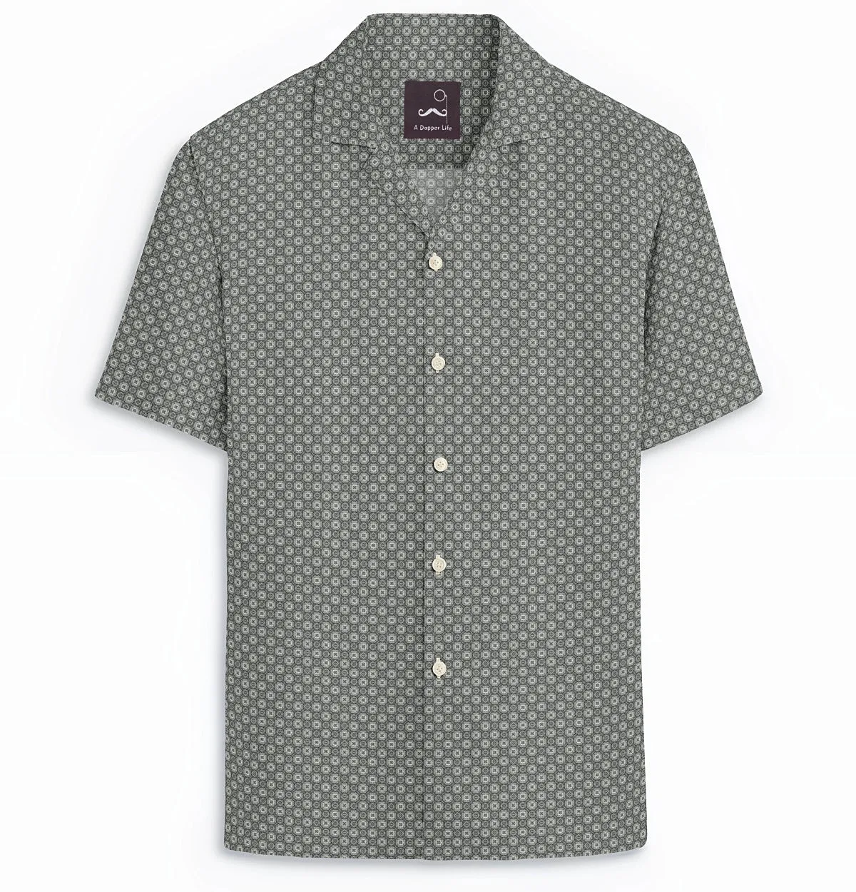 Pure Cotton - Camp Collar - Short Sleeve - Light Gray Floral Maze sold by Airthreads