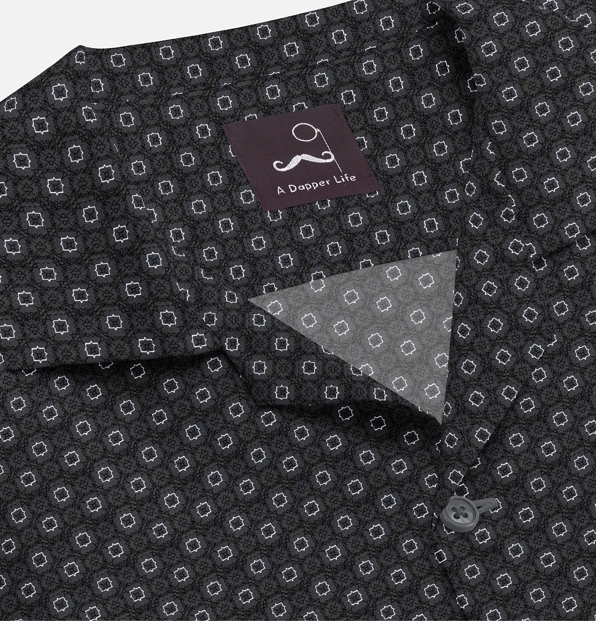 Pure Cotton - Camp Collar - Short Sleeve - Dark Gray Floral Maze sold by Airthreads product image thumbnail 2