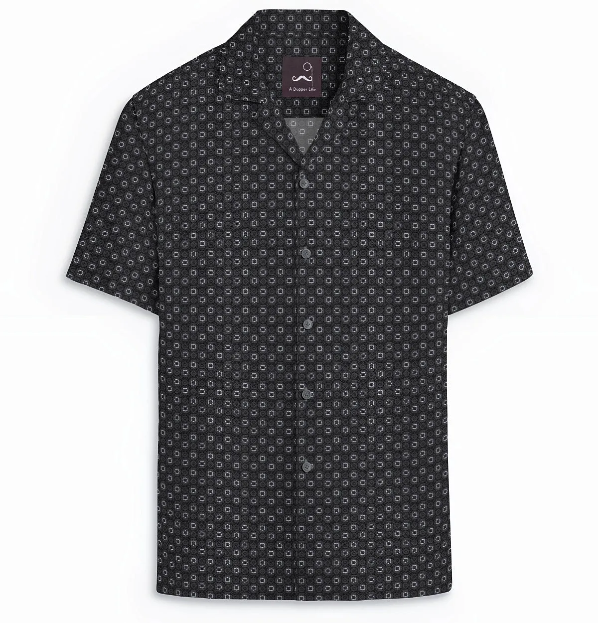 Pure Cotton - Camp Collar - Short Sleeve - Dark Gray Floral Maze sold by Airthreads