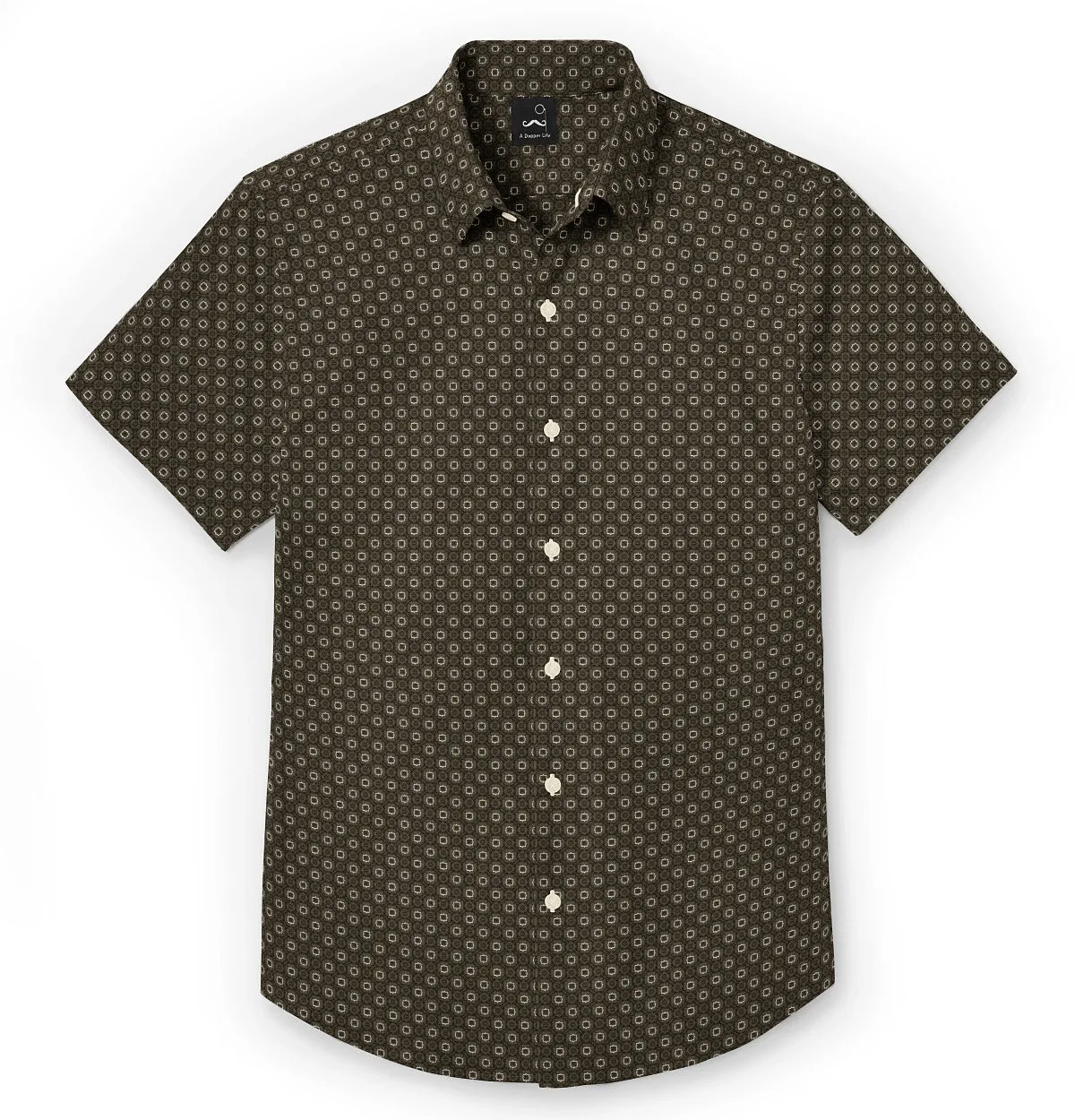 Pure Cotton - Semi-Spread Collar - Short Sleeve - Olive Floral Maze sold by Airthreads product image thumbnail 3