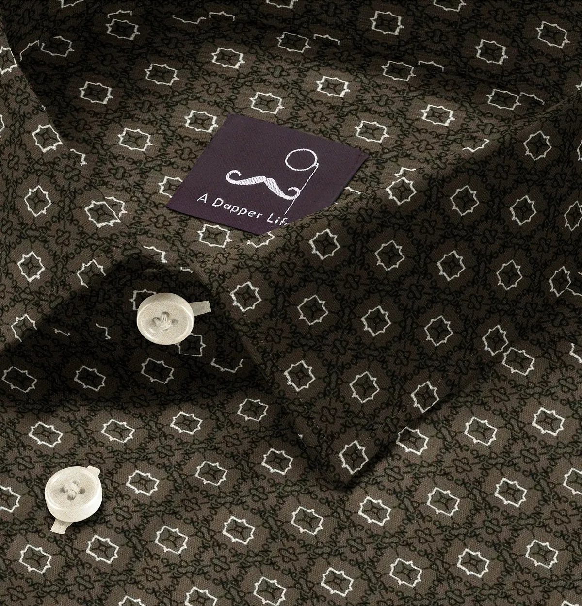 Pure Cotton - Semi-Spread Collar - Long Sleeve - Olive Floral Maze sold by Airthreads product image thumbnail 2