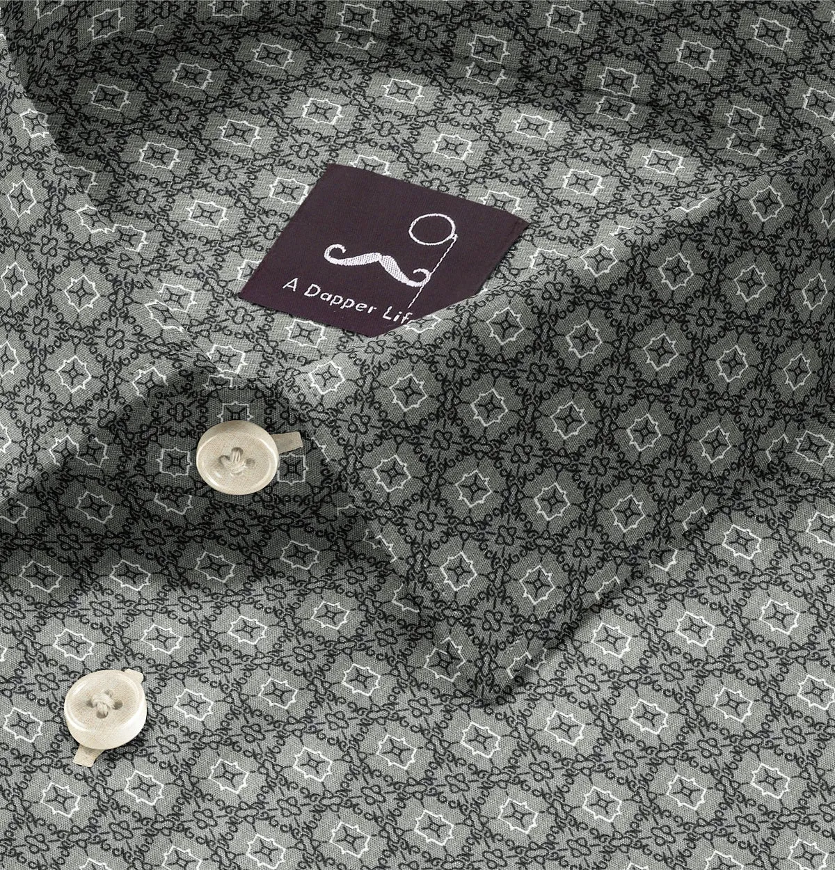 Pure Cotton - Semi-Spread Collar - Short Sleeve - Light Gray Floral Maze sold by Airthreads product image thumbnail 2