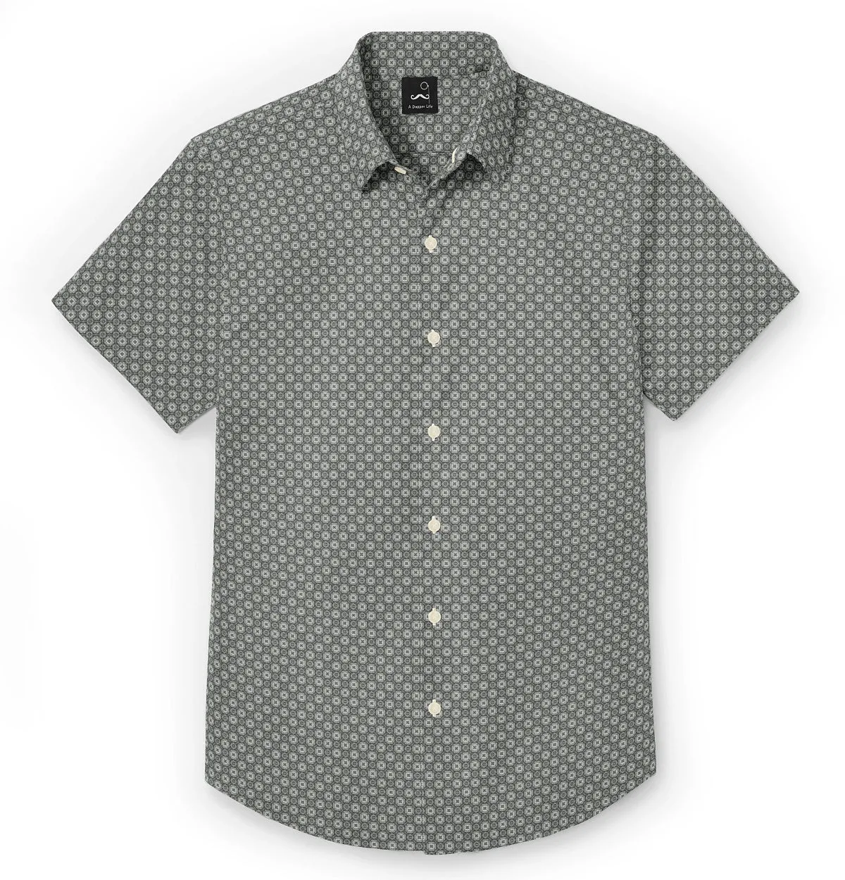 Pure Cotton - Semi-Spread Collar - Short Sleeve - Light Gray Floral Maze sold by Airthreads product image thumbnail 3