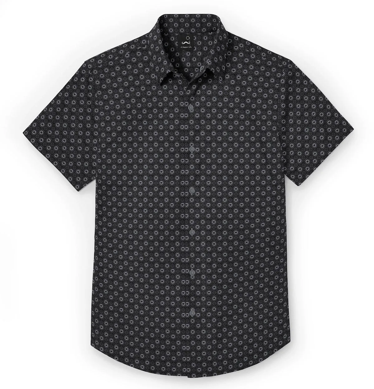 Pure Cotton - Semi-Spread Collar - Short Sleeve - Dark Gray Floral Maze sold by Airthreads product image thumbnail 3