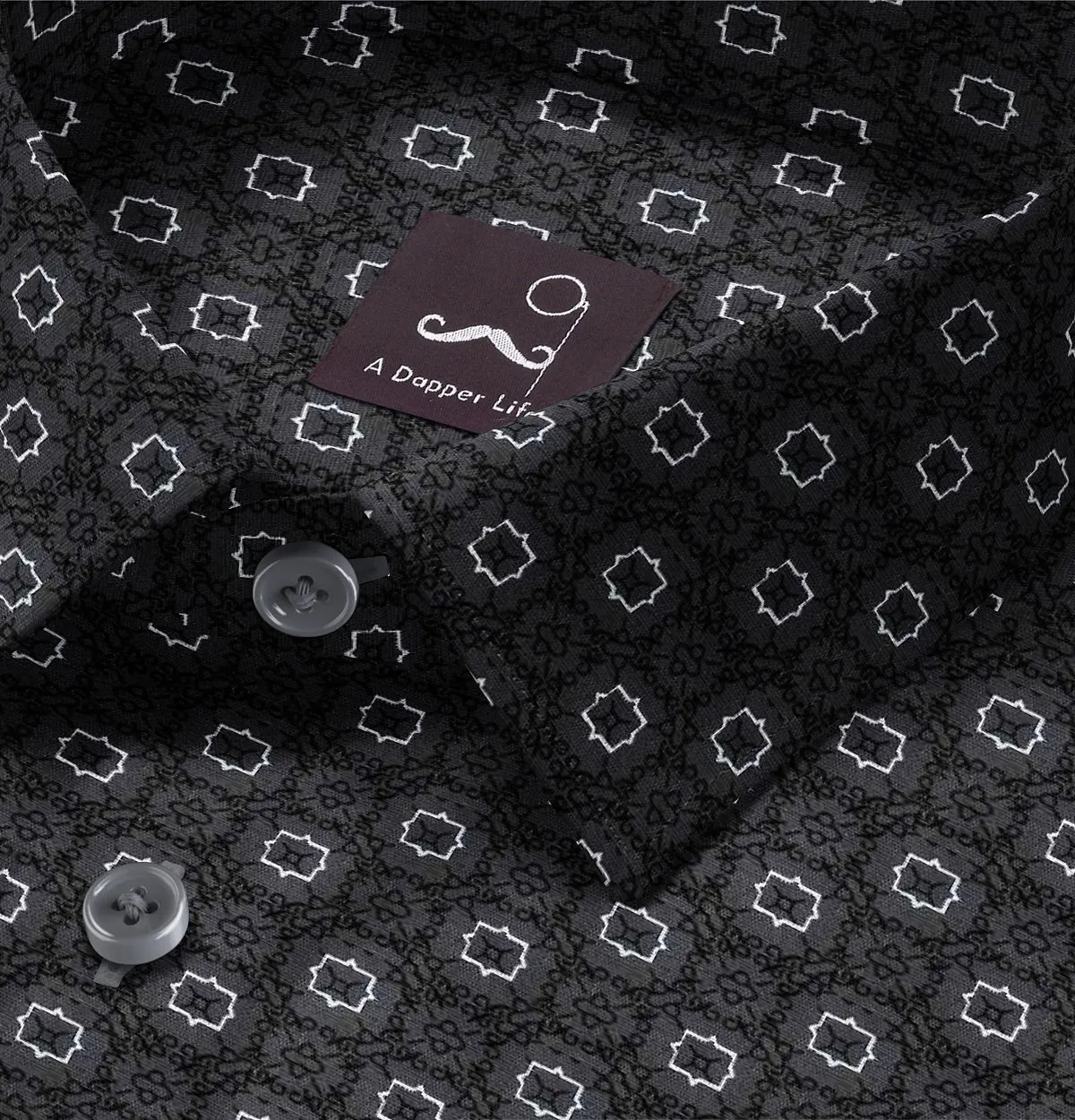 Pure Cotton - Semi-Spread Collar - Long Sleeve - Dark Gray Floral Maze sold by Airthreads product image thumbnail 2