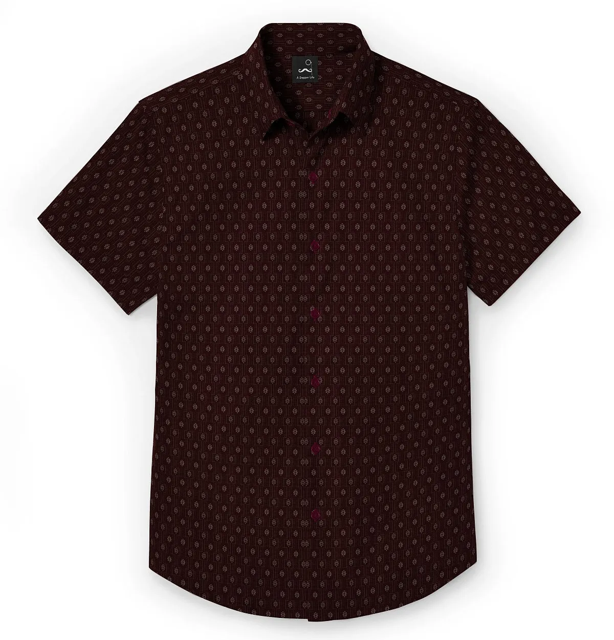Pure Cotton - Semi-Spread Collar - Short Sleeve - Maroon Floral Medallion sold by Airthreads product image thumbnail 3