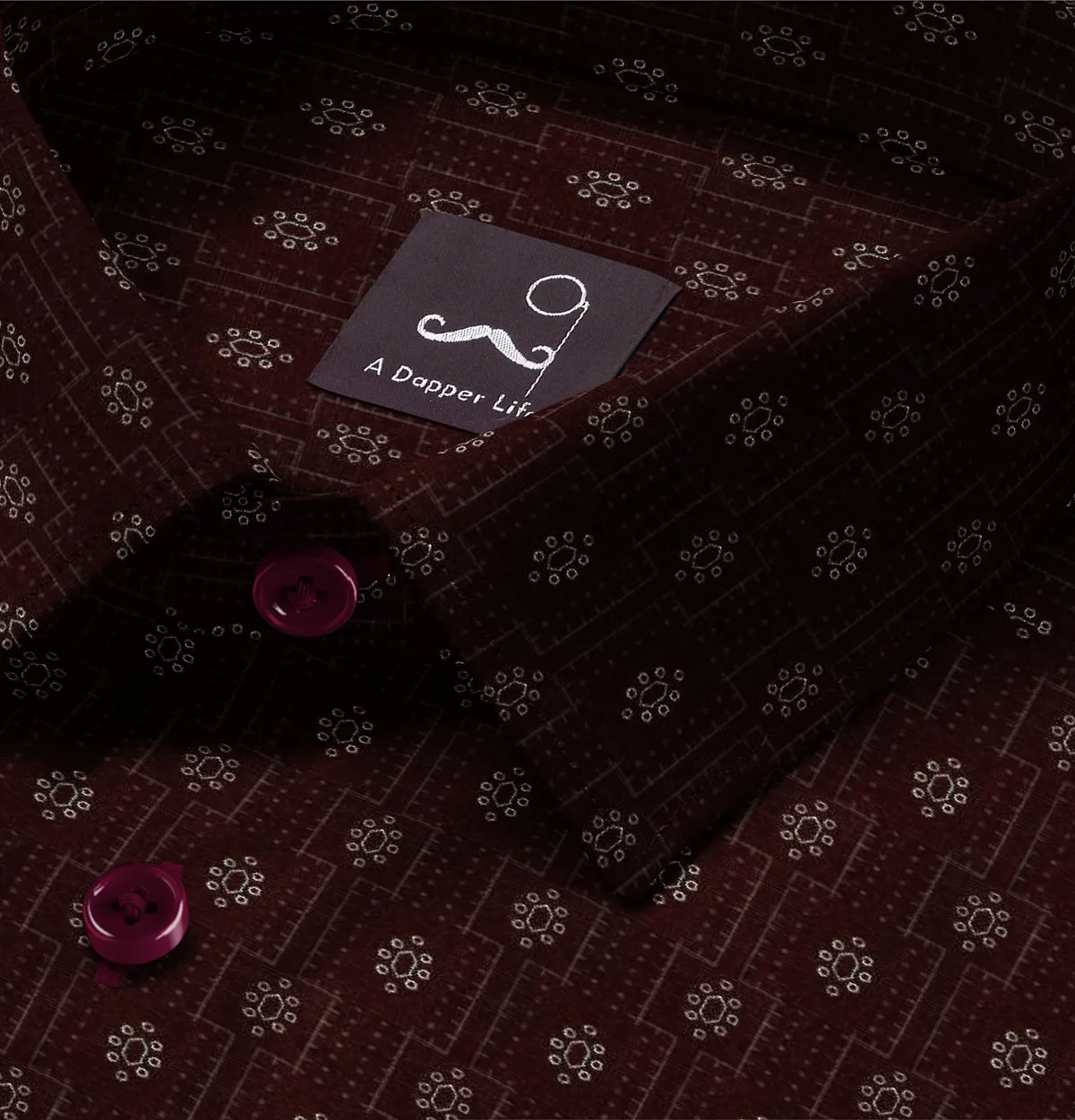 Pure Cotton - Semi-Spread Collar - Long Sleeve - Maroon Floral Medallion sold by Airthreads product image thumbnail 2