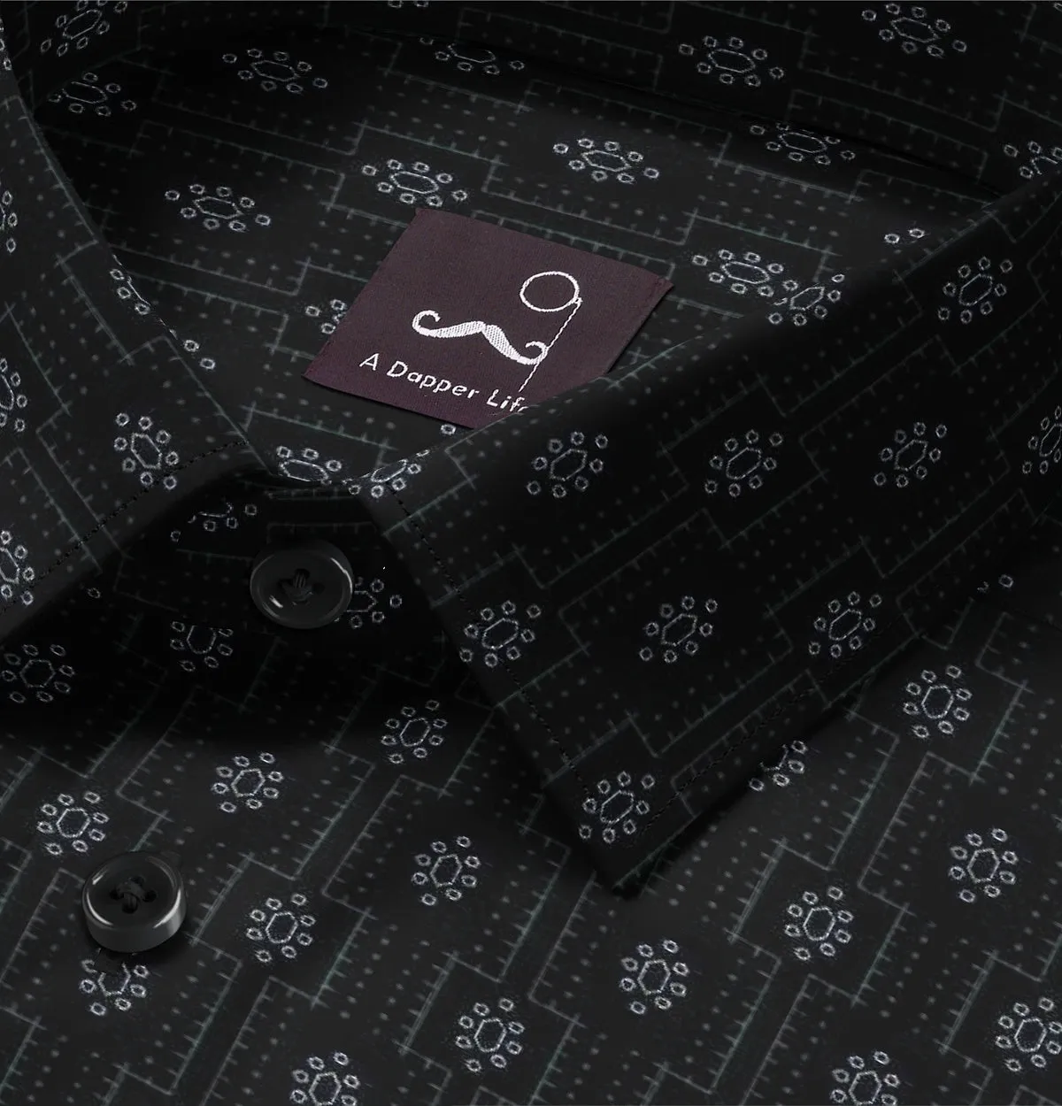 Pure Cotton - Semi-Spread Collar - Long Sleeve - Black Floral Medallion sold by Airthreads product image thumbnail 2