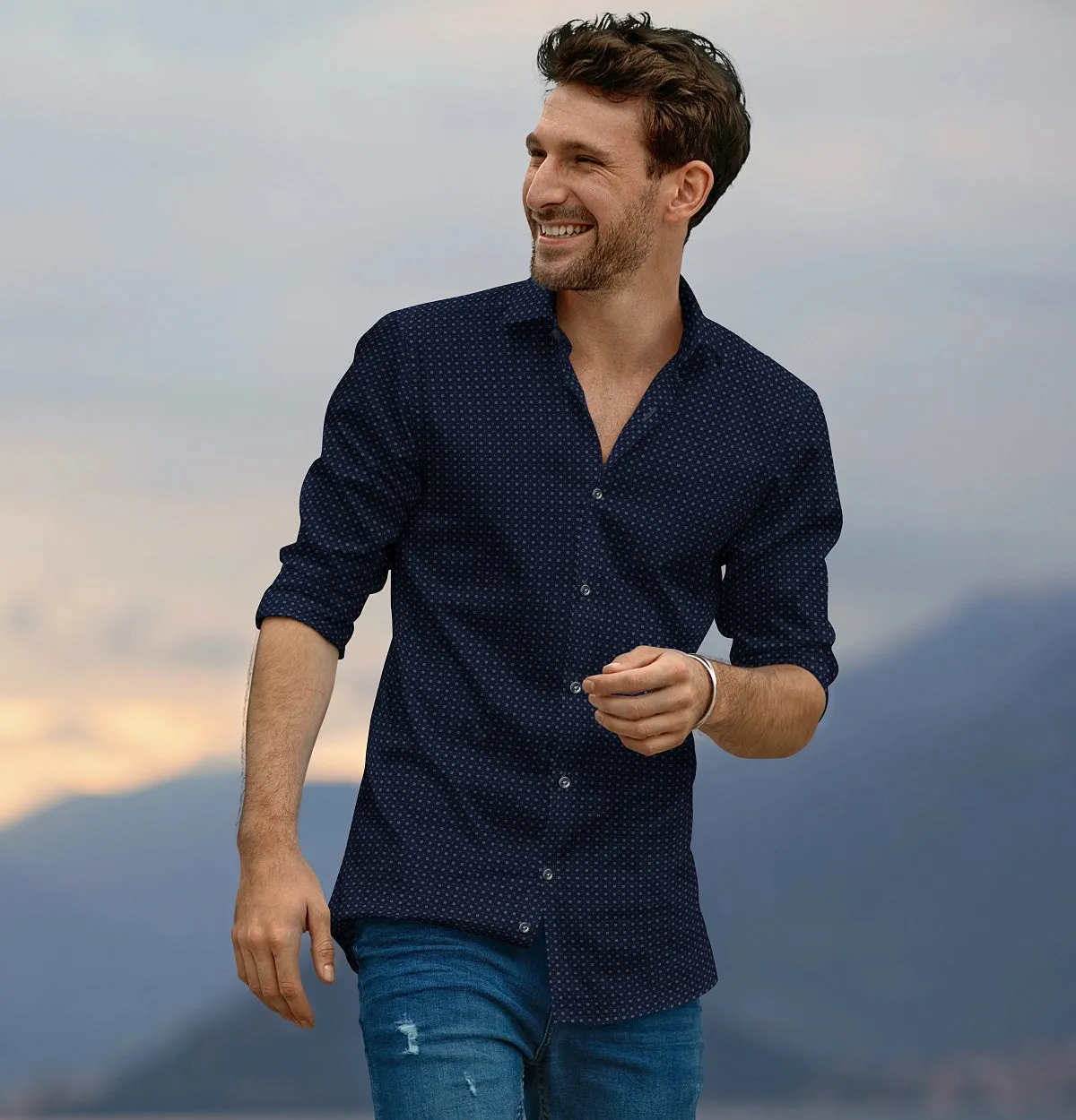 Pure Cotton - Semi-Spread Collar - Long Sleeve - Navy Nebula sold by Airthreads product image thumbnail 4