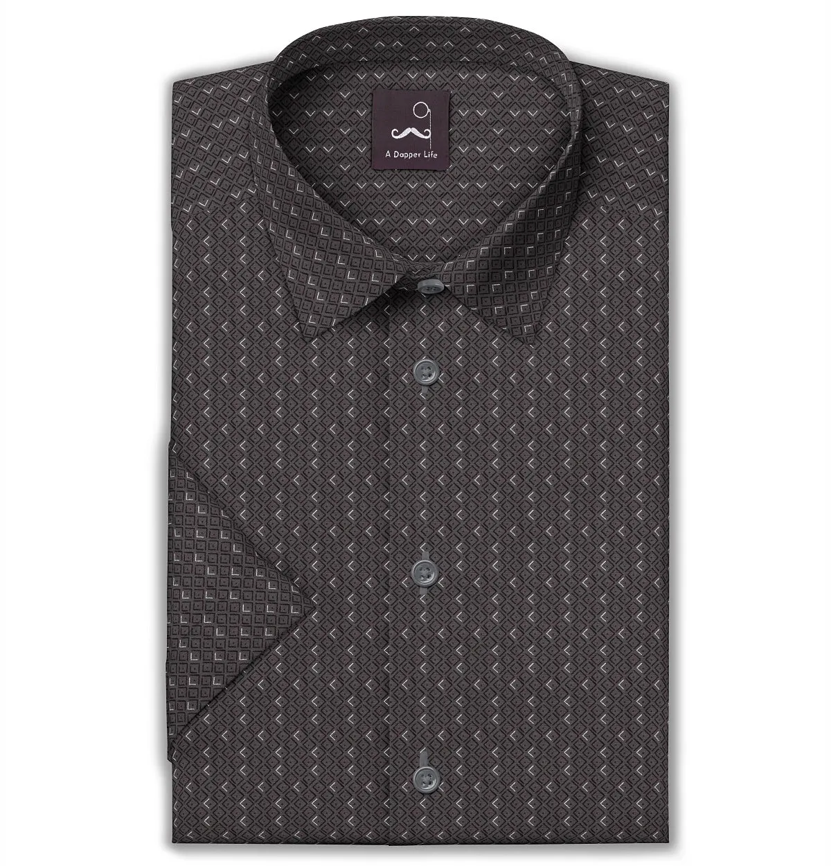 Pure Cotton - Semi-Spread Collar - Short Sleeve - Gray Diamond Lattice sold by Airthreads