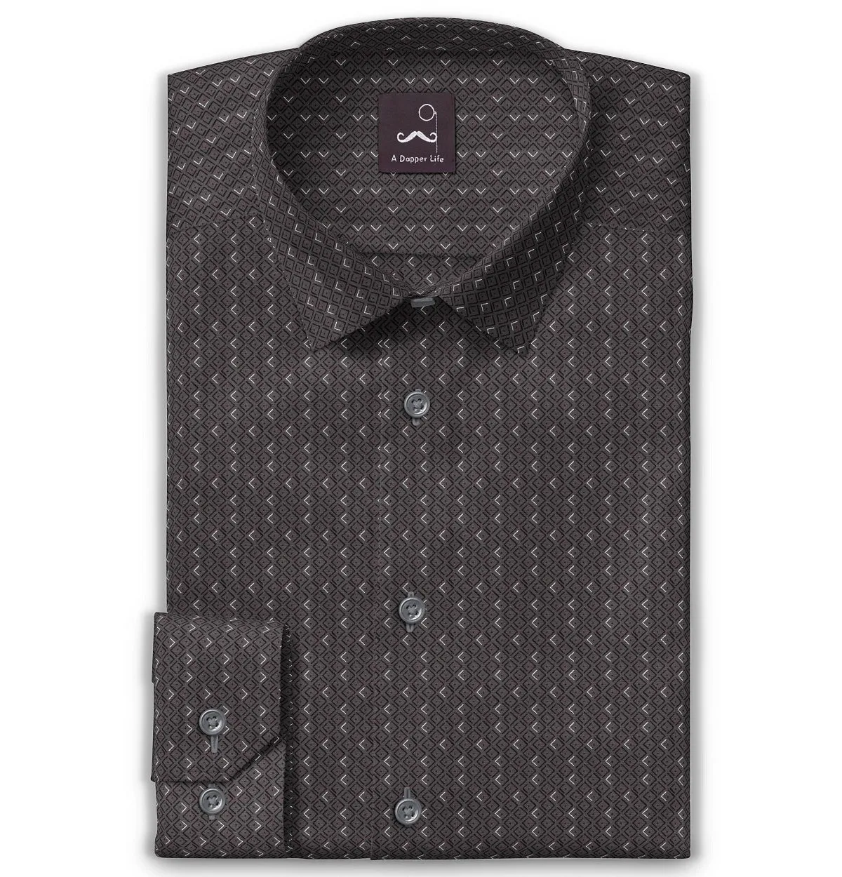 Pure Cotton - Semi-Spread Collar - Long Sleeve - Gray Diamond Lattice sold by Airthreads