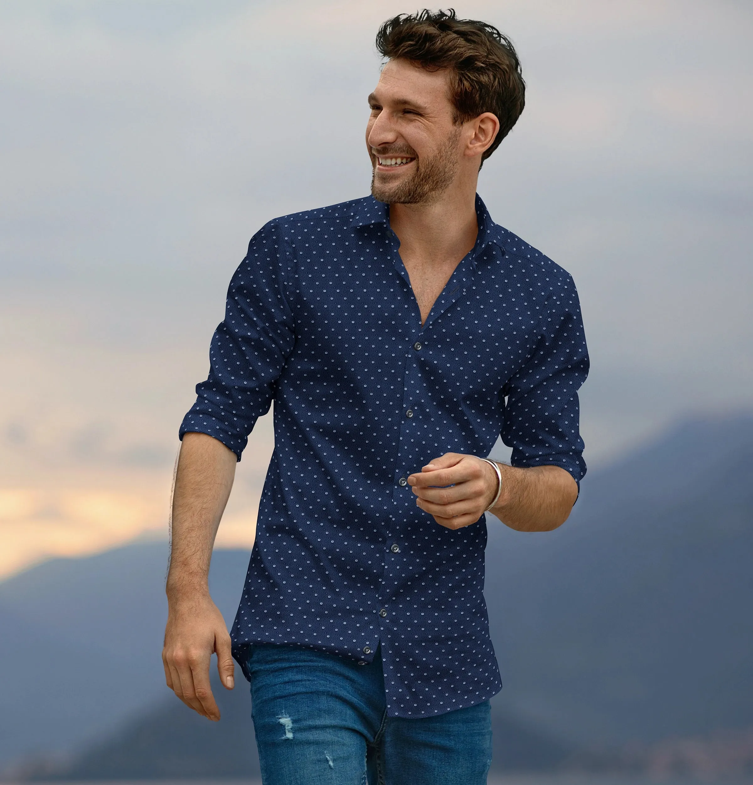 Pure Cotton - Long Sleeve - Navy Geometric Print sold by Airthreads product image thumbnail 3