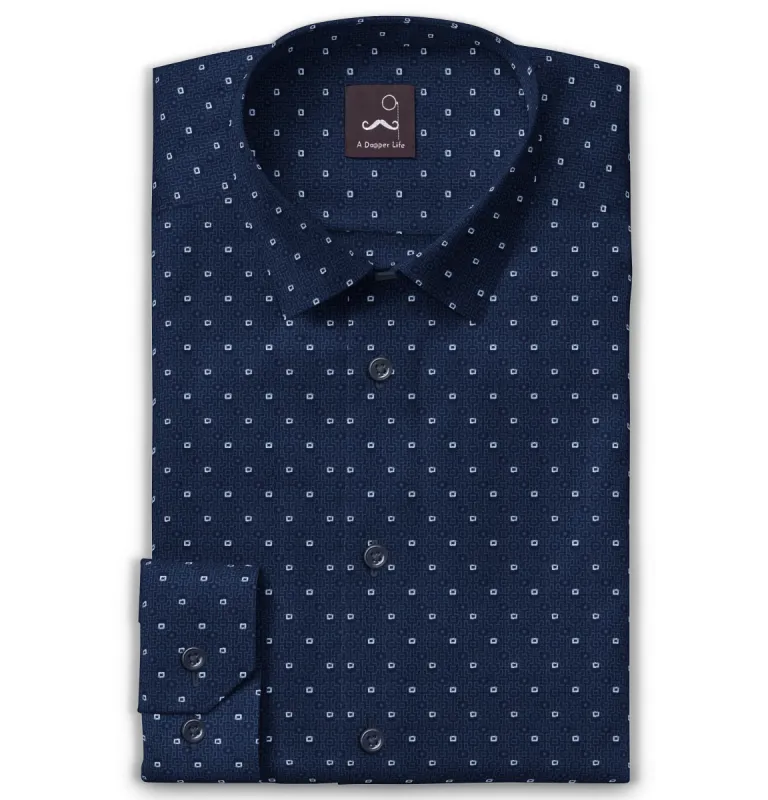 Pure Cotton - Long Sleeve - Navy Geometric Print sold by Airthreads