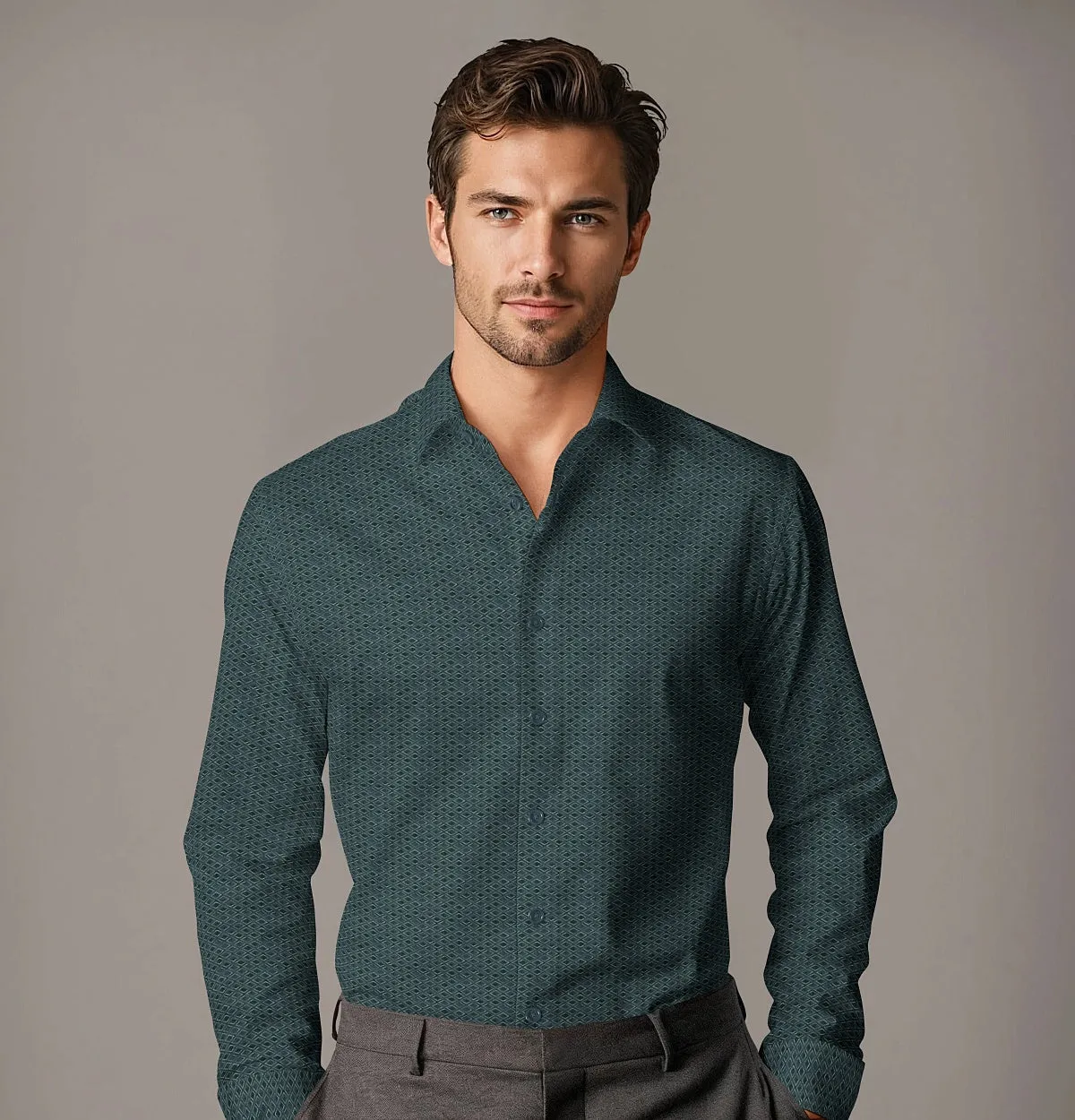 Pure Cotton - Semi-Spread Collar - Long Sleeve - Teal Frame sold by Airthreads product image thumbnail 3