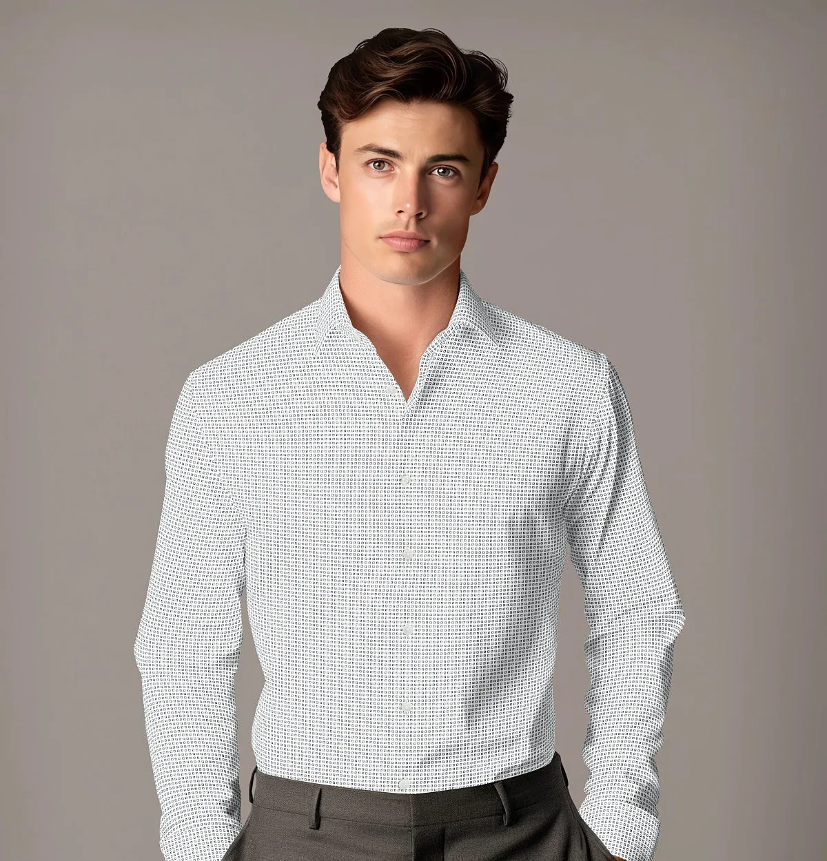 Pure Cotton - Semi-Spread Collar - Long Sleeve - White cubes sold by Airthreads product image thumbnail 3