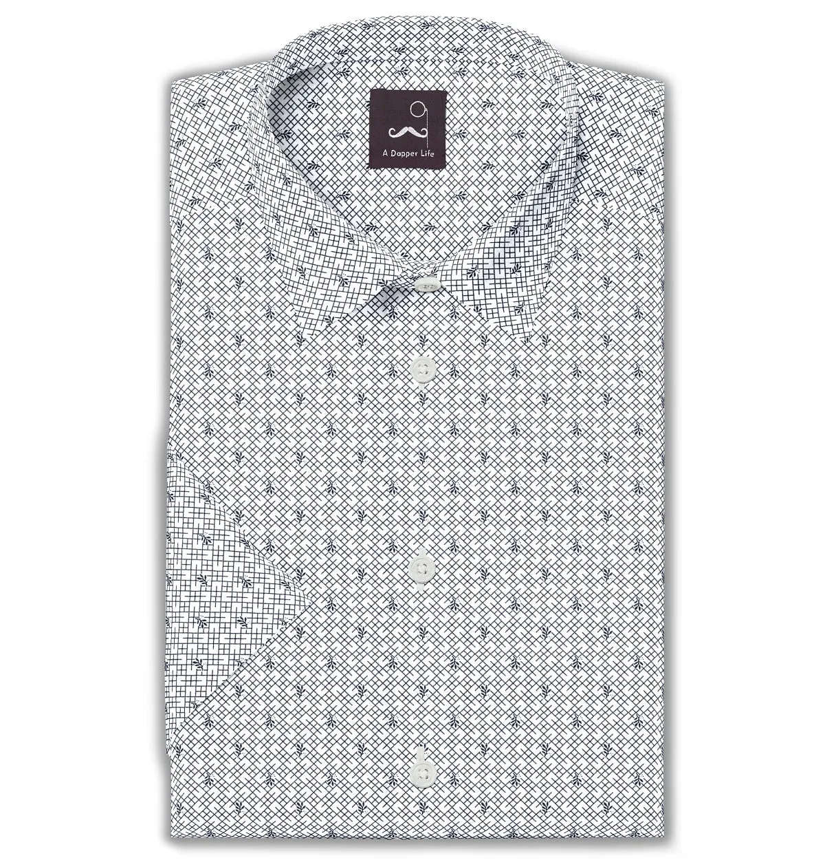 Pure Cotton - Semi-Spread Collar - Short Sleeve - White Leaf Mesh sold by Airthreads