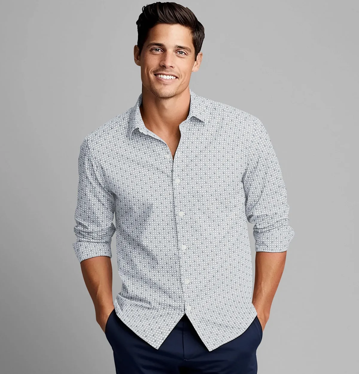 Pure Cotton - Semi-Spread Collar - Long Sleeve - White Leaf Mesh sold by Airthreads product image thumbnail 3