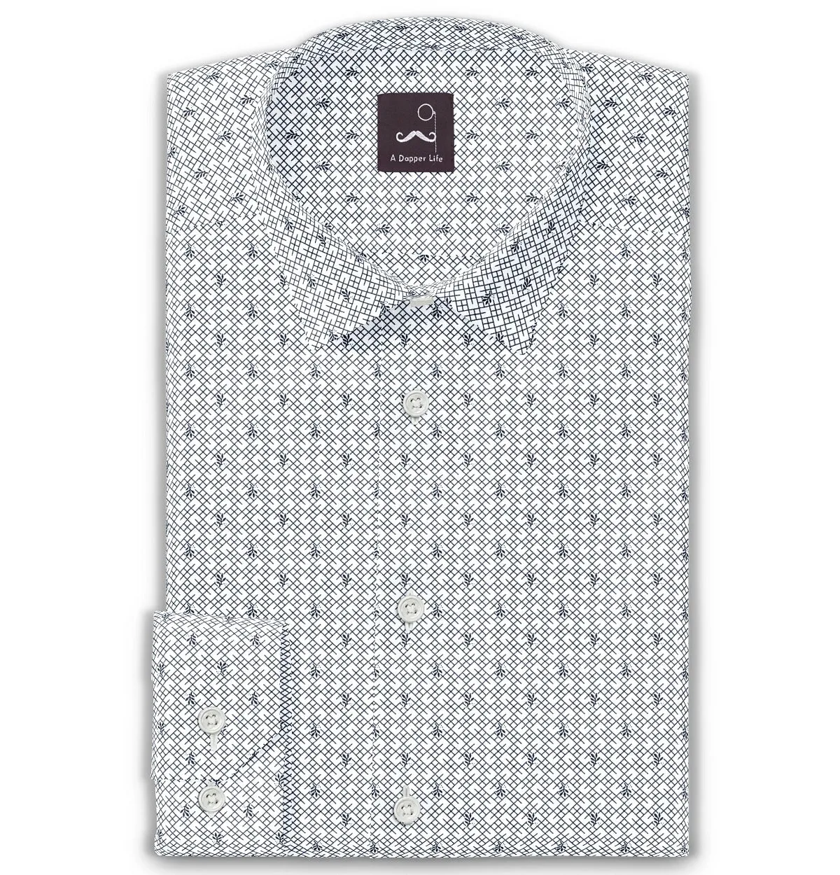 Pure Cotton - Semi-Spread Collar - Long Sleeve - White Leaf Mesh sold by Airthreads