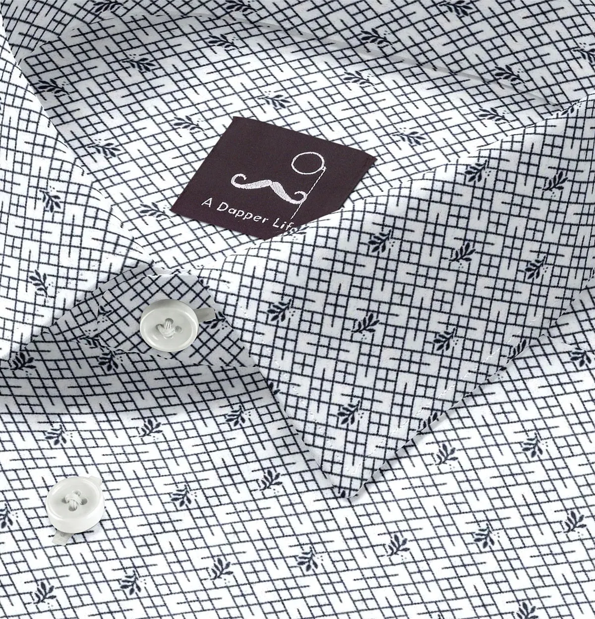 Pure Cotton - Semi-Spread Collar - Long Sleeve - White Leaf Mesh sold by Airthreads product image thumbnail 2