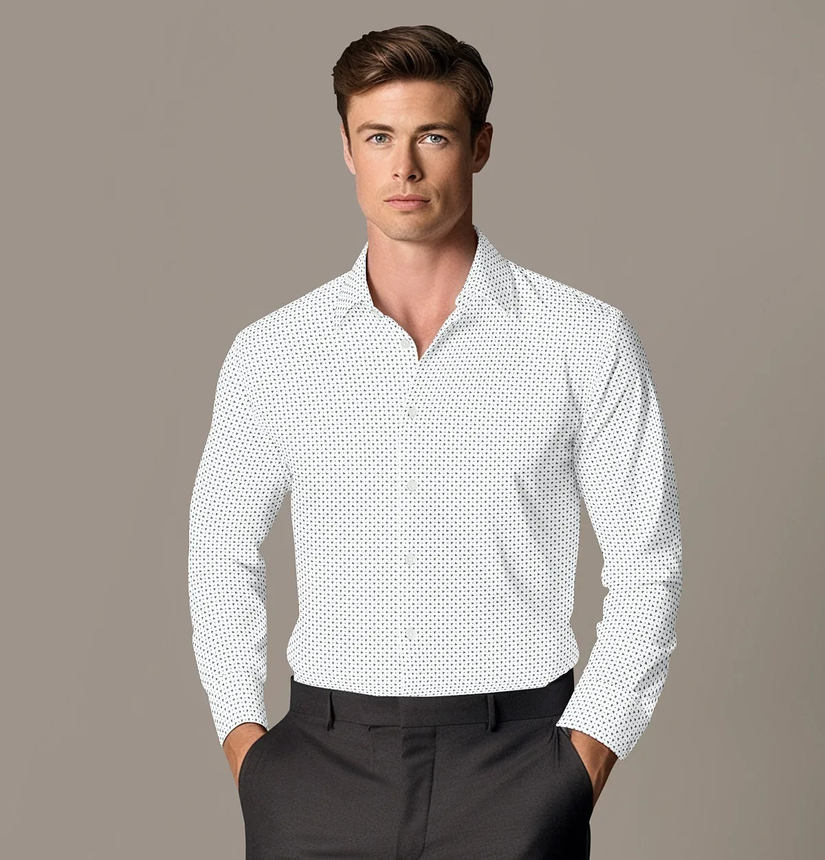 Pure Cotton - Semi-Spread Collar - Long Sleeve - White Pyramids sold by Airthreads product image thumbnail 4