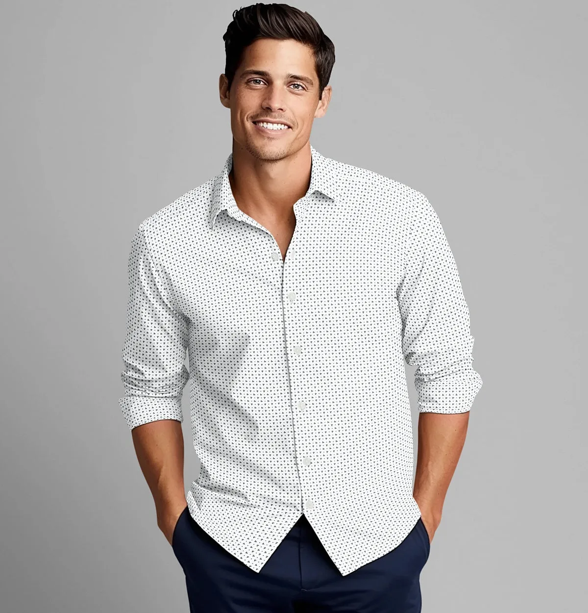 Pure Cotton - Semi-Spread Collar - Long Sleeve - White Pyramids sold by Airthreads product image thumbnail 3