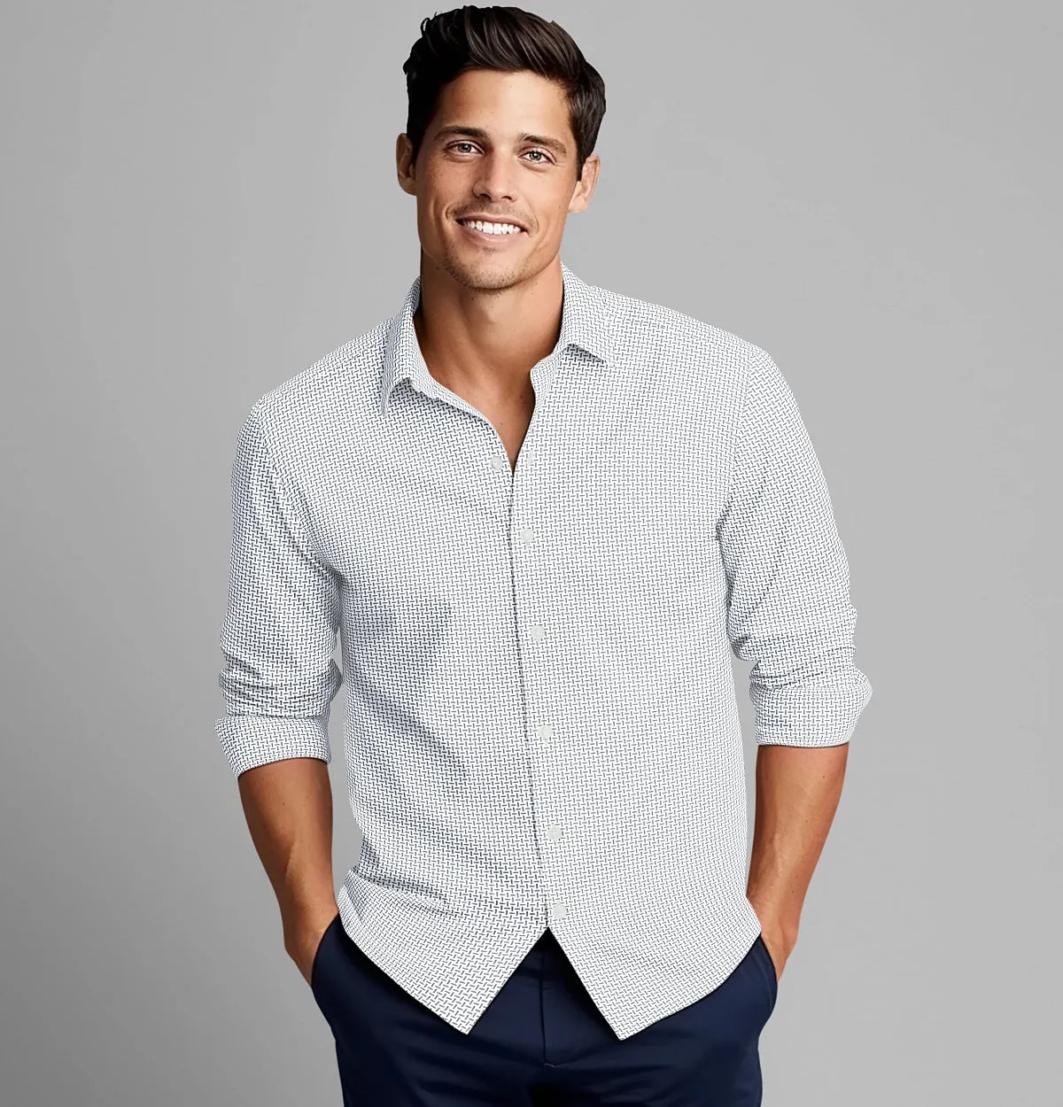 Pure Cotton - Semi-Spread Collar - Long Sleeve - White Maze sold by Airthreads product image thumbnail 3