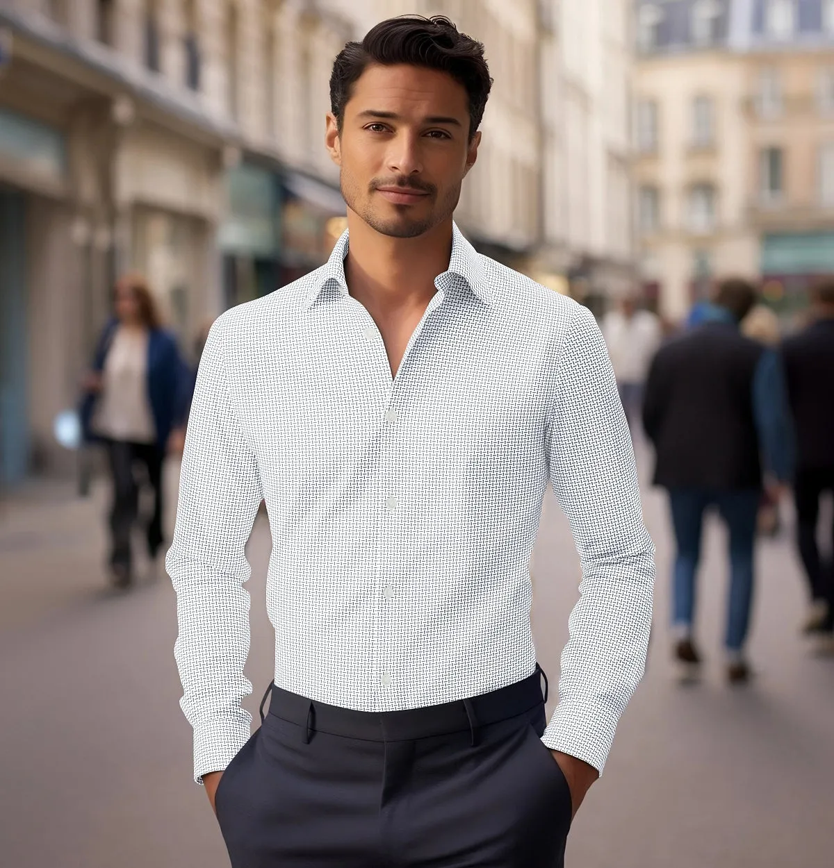 Pure Cotton - Semi-Spread Collar - Long Sleeve - White Maze sold by Airthreads product image thumbnail 4