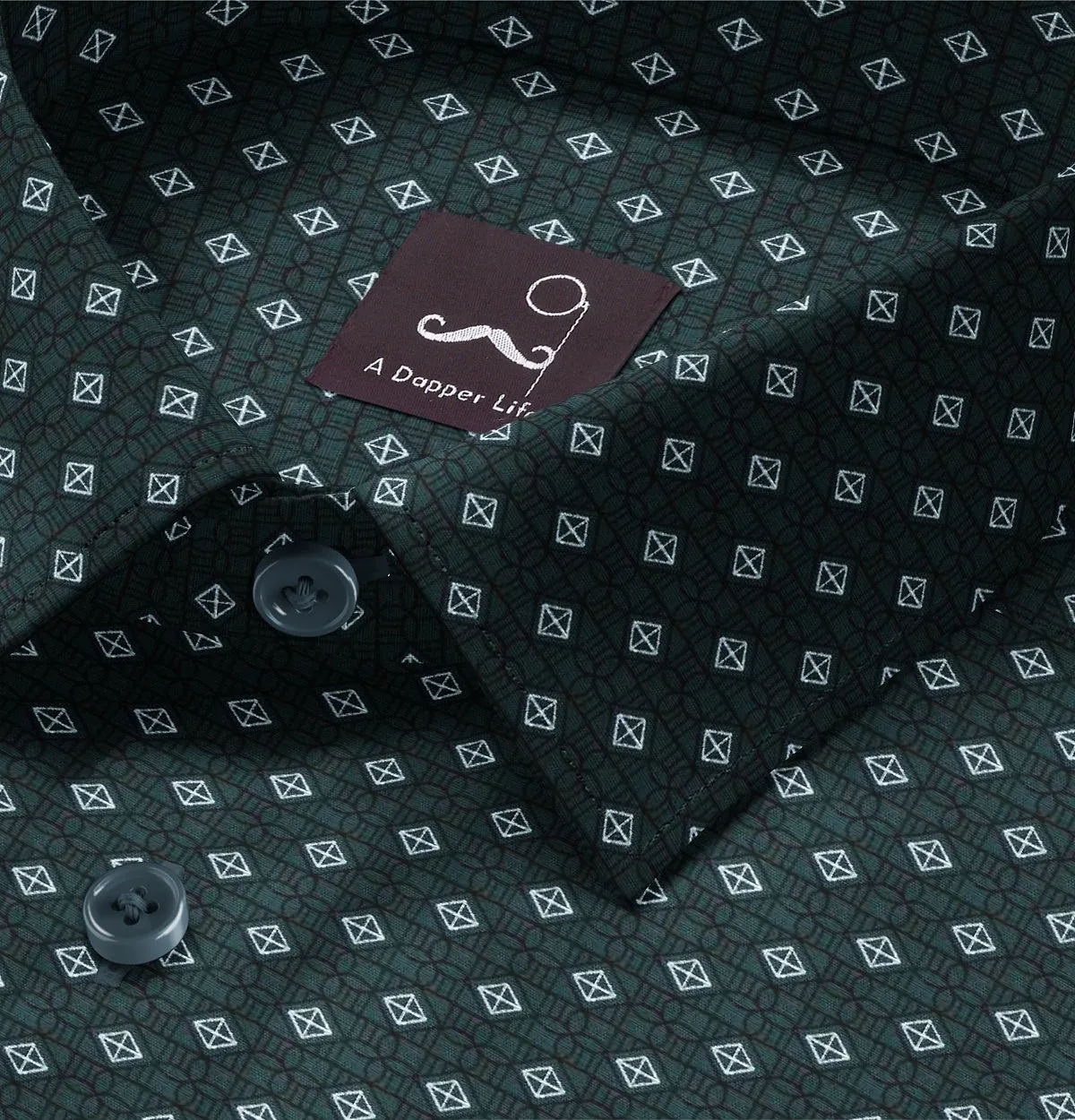 Pure Cotton - Semi-Spread Collar - Short Sleeve - Forest Green Prism sold by Airthreads product image thumbnail 2