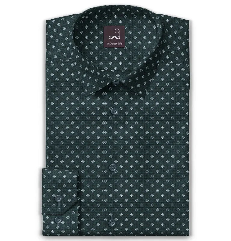 Pure Cotton - Semi-Spread Collar - Long Sleeve - Forest Green Prism sold by Airthreads