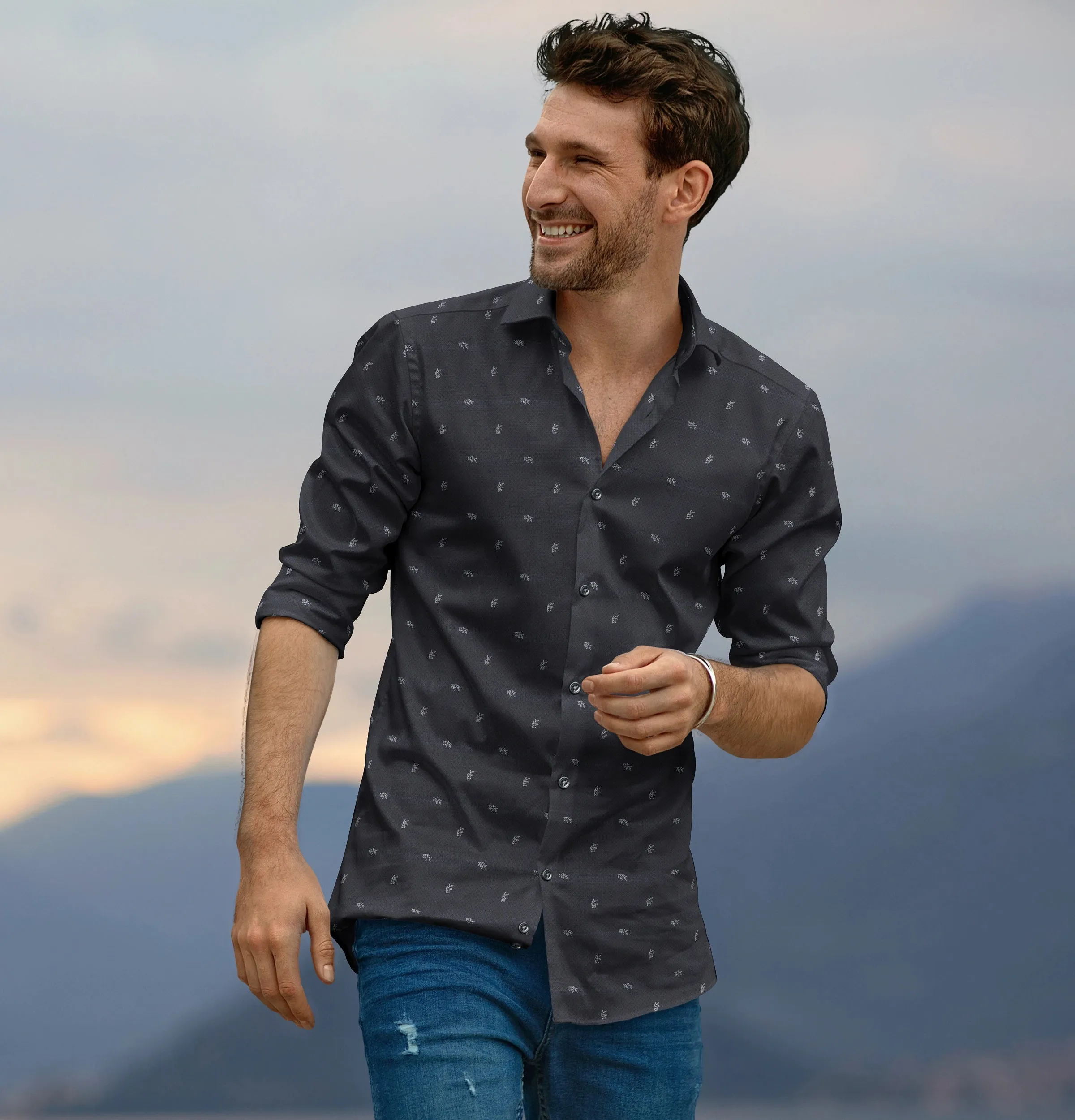 Pure Cotton - Long Sleeve - Black with Leaves sold by Airthreads product image thumbnail 3