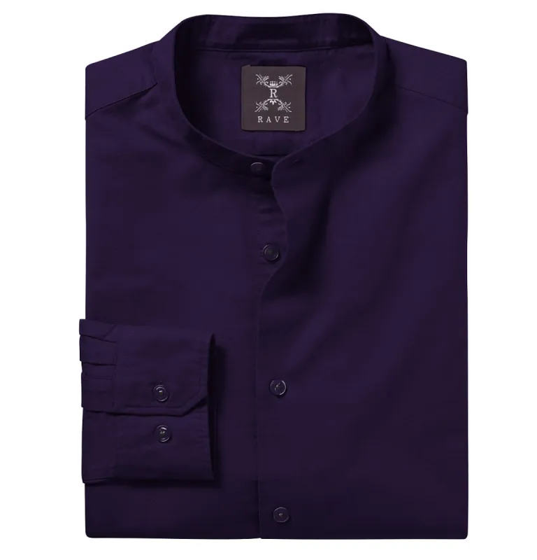 Wrinkle-Resistant - Band Collar - Long Sleeve - Deep Purple sold by Airthreads