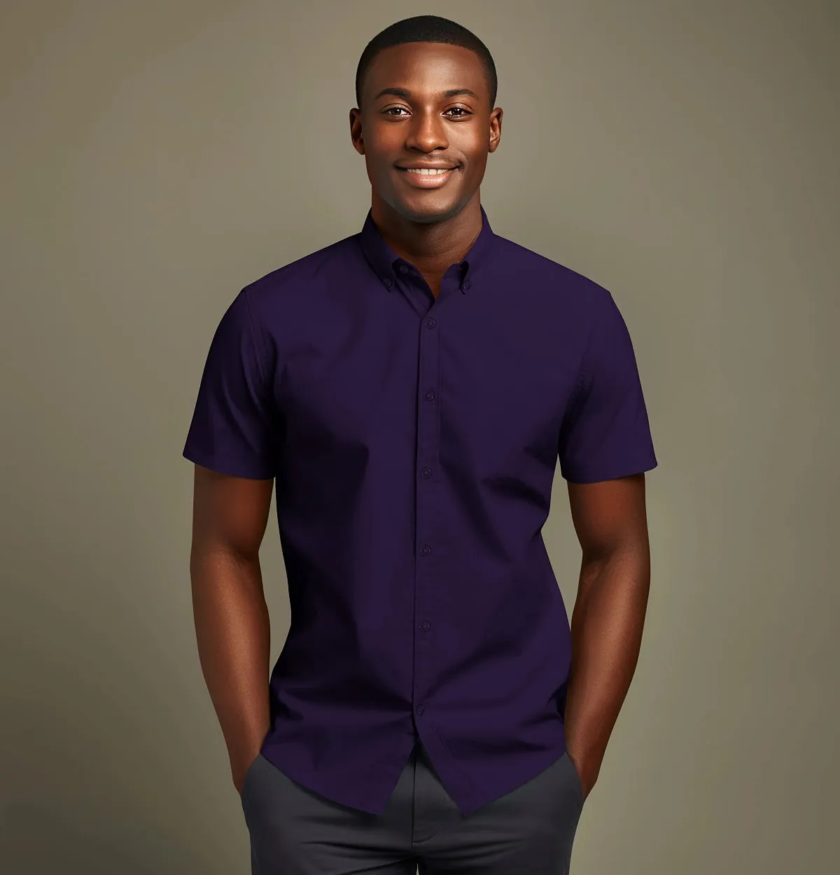 Wrinkle-Resistant - Button-Down Collar - Short Sleeve - Deep Purple sold by Airthreads product image thumbnail 3