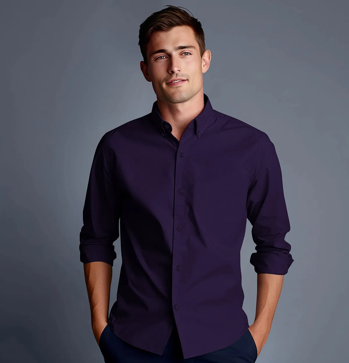 Wrinkle-Resistant - Button-Down Collar - Long Sleeve - Deep Purple sold by Airthreads product image thumbnail 3