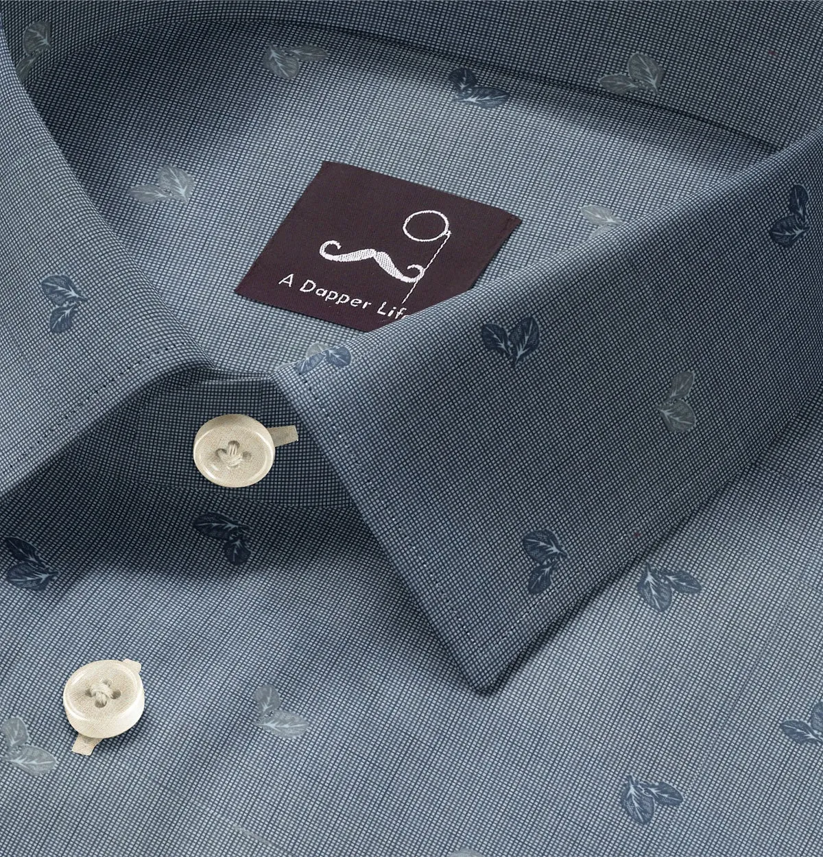 Pure Cotton - Semi-Spread Collar - Long Sleeve - Dusty Blue Leaf Grid sold by Airthreads product image thumbnail 2