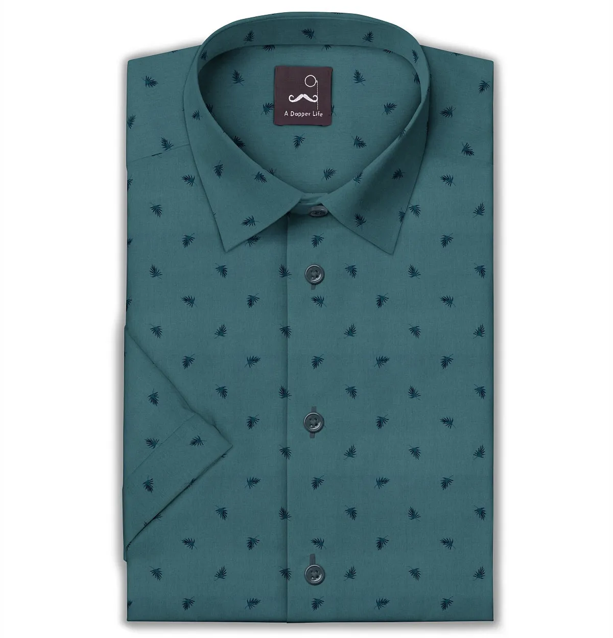 Pure Cotton - Semi-Spread Collar - Short Sleeve - Teal Palms sold by Airthreads