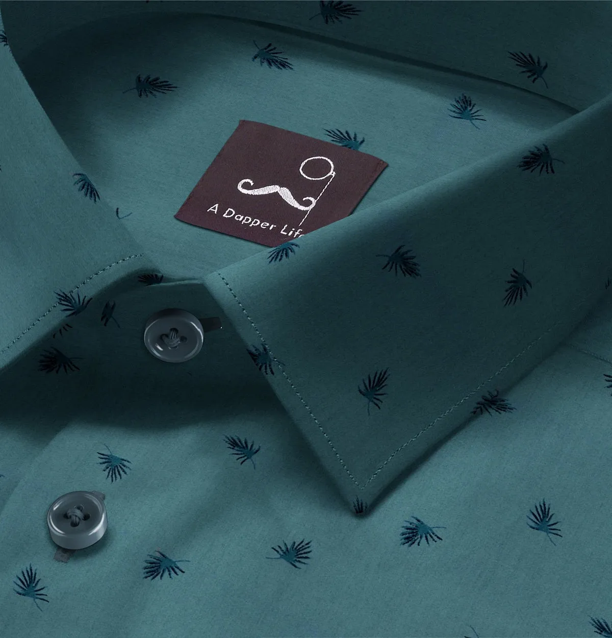 Pure Cotton - Semi-Spread Collar - Short Sleeve - Teal Palms sold by Airthreads product image thumbnail 2