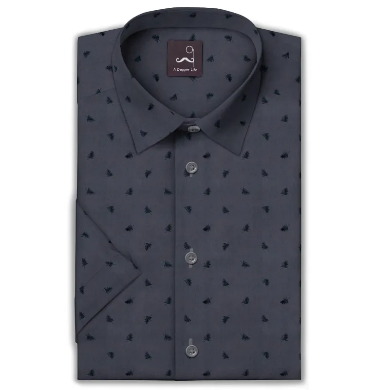 Pure Cotton - Semi-Spread Collar - Short Sleeve - Gray Palms sold by Airthreads