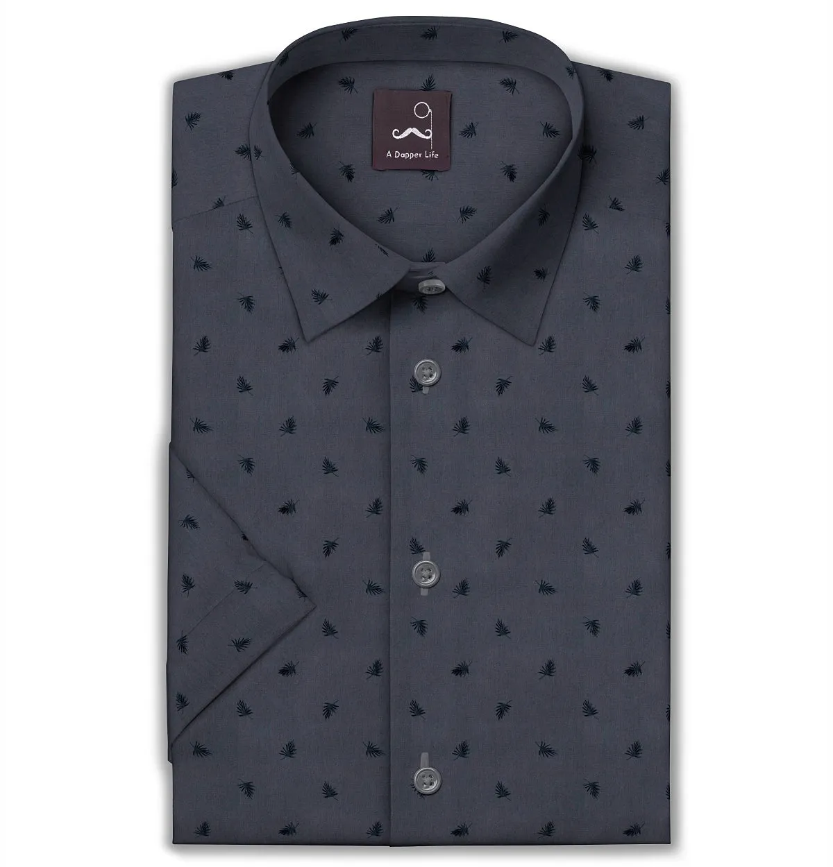 Pure Cotton - Semi-Spread Collar - Short Sleeve - Gray Palms sold by Airthreads