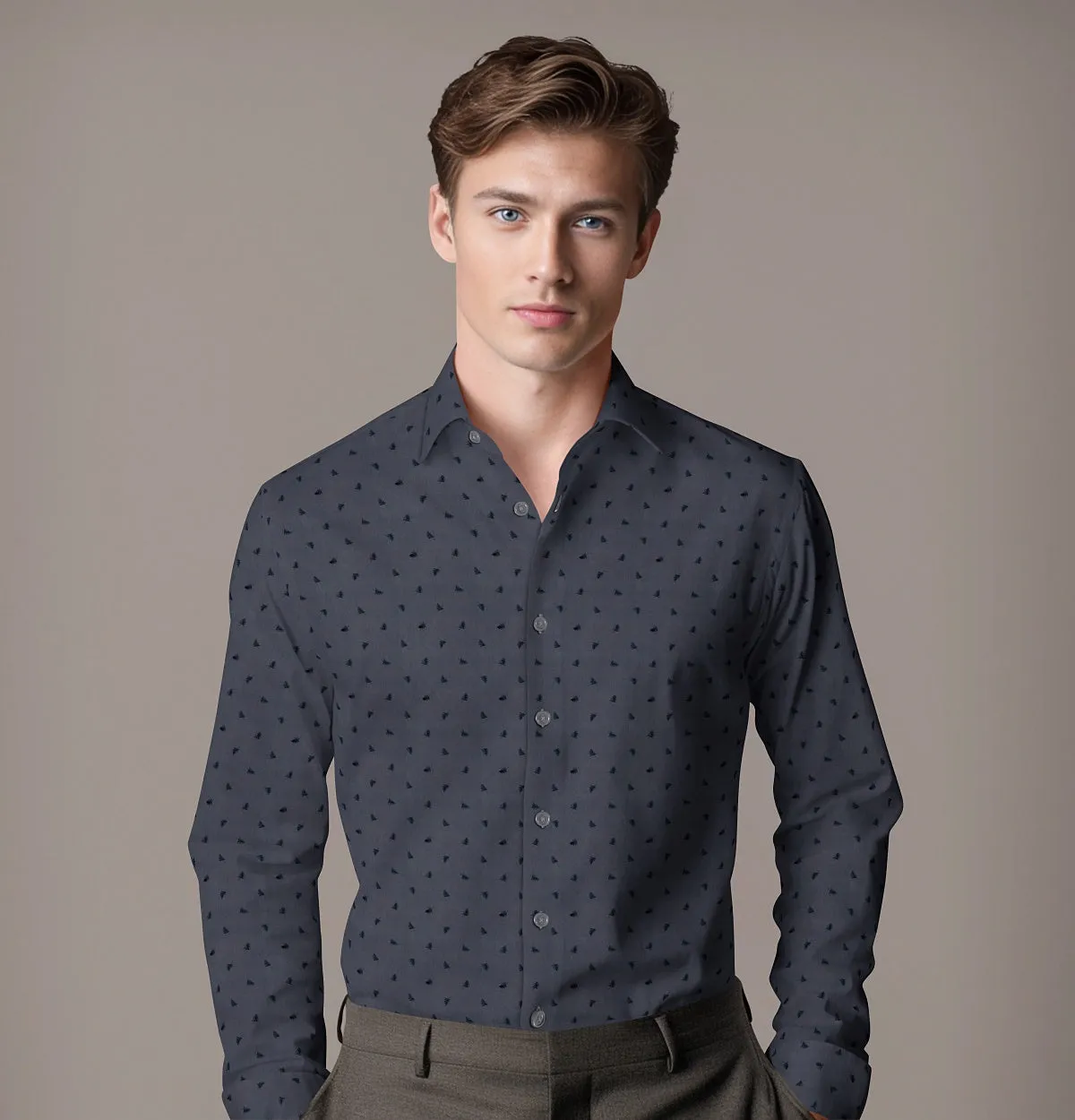 Pure Cotton - Semi-Spread Collar - Long Sleeve - Gray Palms sold by Airthreads product image thumbnail 4