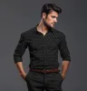 Pure Cotton - Semi-Spread Collar - Long Sleeve - Black Palms sold by Airthreads