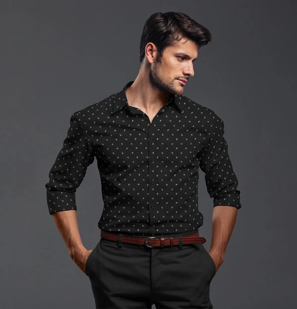 Pure Cotton - Semi-Spread Collar - Long Sleeve - Black Palms sold by Airthreads product image thumbnail 3