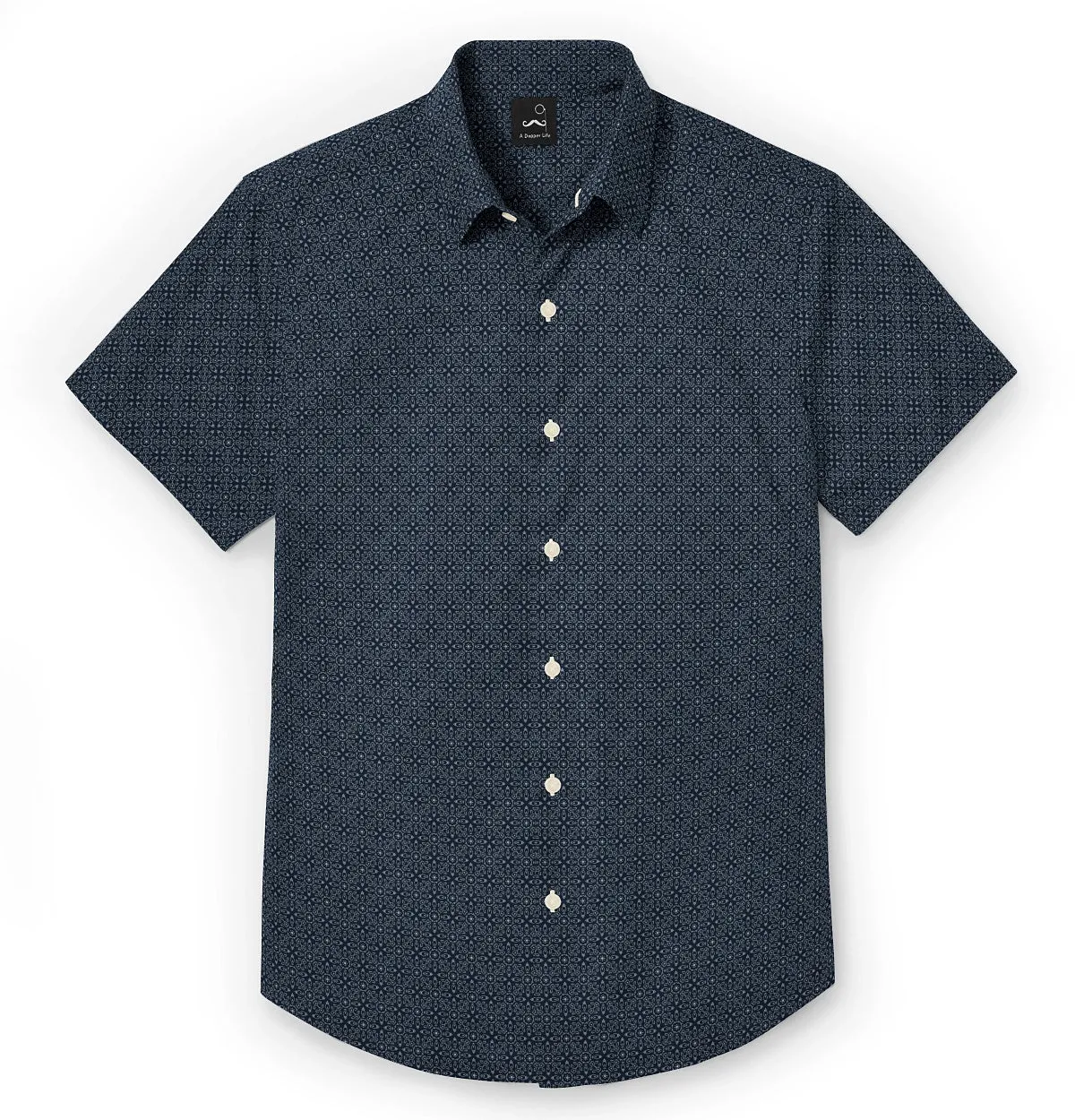 Pure Cotton - Semi-Spread Collar - Short Sleeve - Navy Floral Print sold by Airthreads product image thumbnail 3