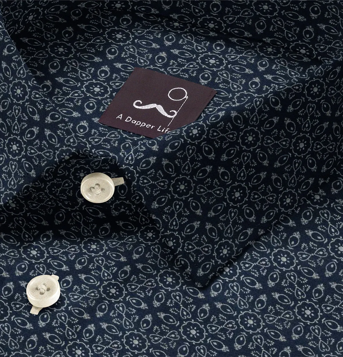 Pure Cotton - Semi-Spread Collar - Short Sleeve - Navy Floral Print sold by Airthreads product image thumbnail 2