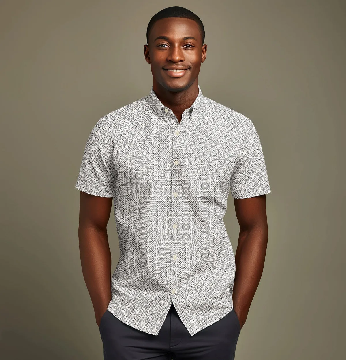 Pure Cotton - Semi-Spread Collar - Short Sleeve - Dune Floral Print sold by Airthreads product image thumbnail 4