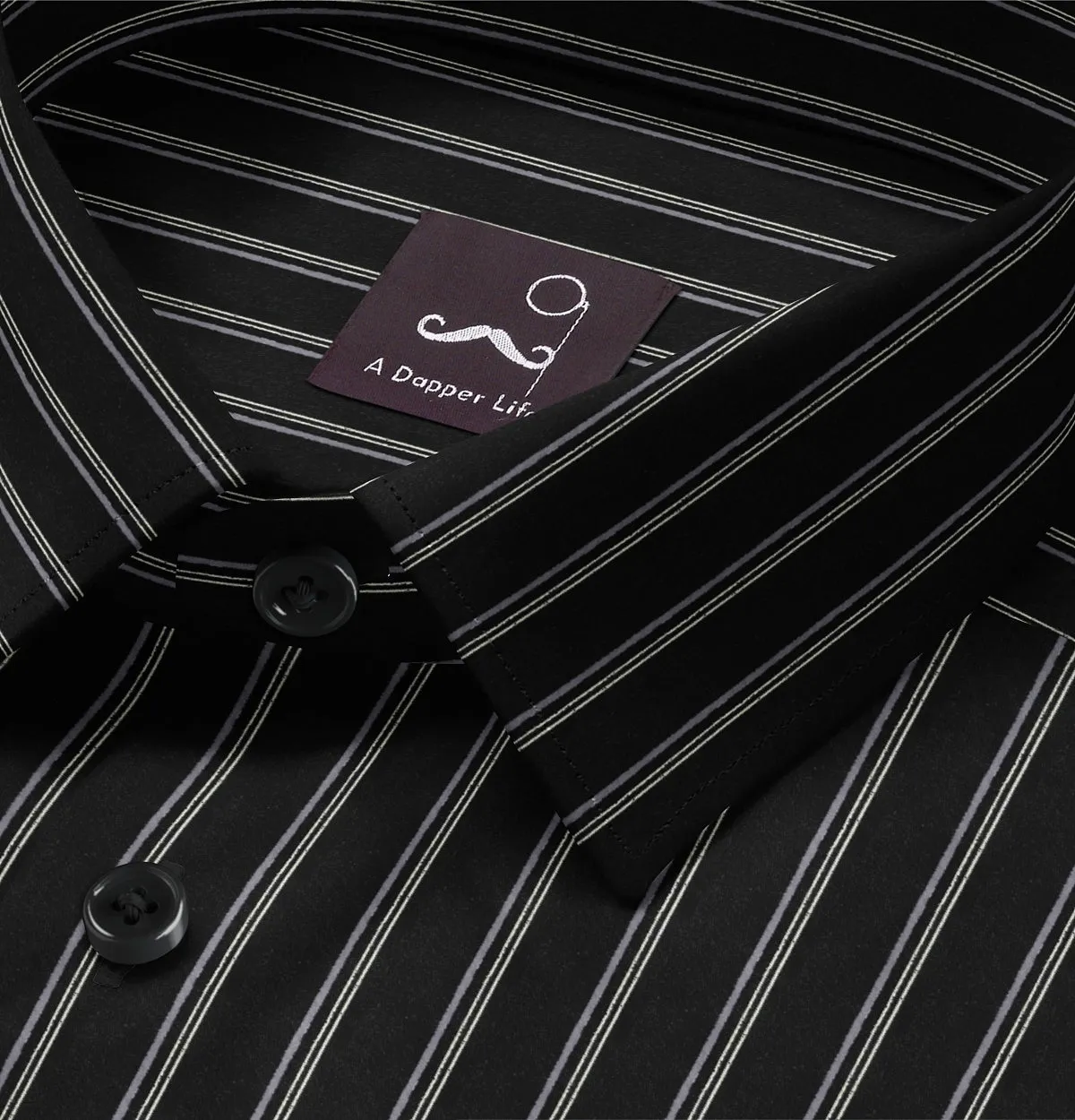 Pure Cotton - Semi-Spread Collar - Long Sleeve - Stygian Stripes sold by Airthreads product image thumbnail 2