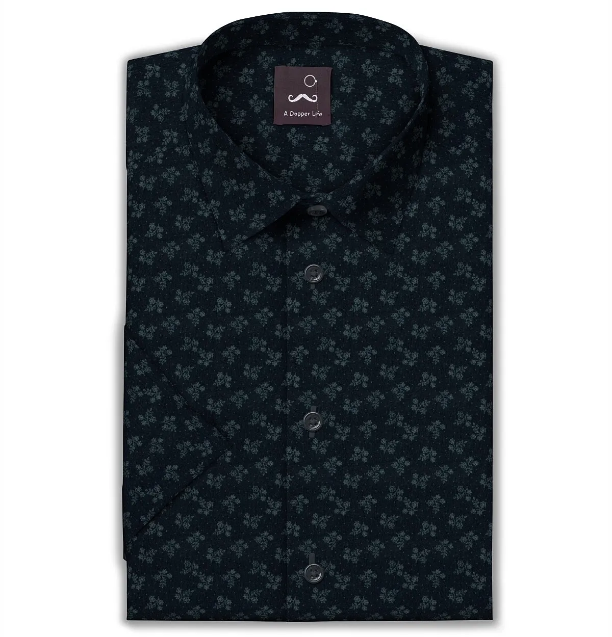 Pure Cotton - Semi-Spread Collar - Short Sleeve - Navy Floral sold by Airthreads