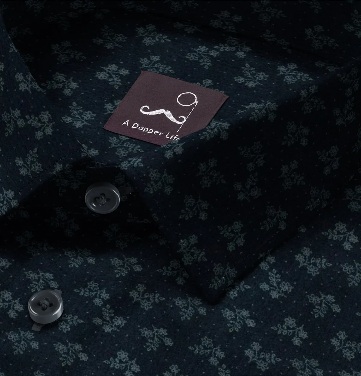 Pure Cotton - Semi-Spread Collar - Short Sleeve - Navy Floral sold by Airthreads product image thumbnail 2