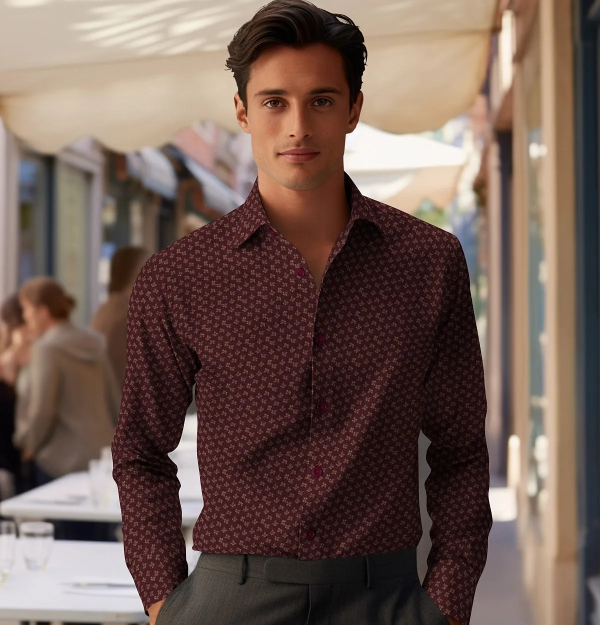 Pure Cotton - Semi-Spread Collar - Long Sleeve - Maroon Floral sold by Airthreads product image thumbnail 3