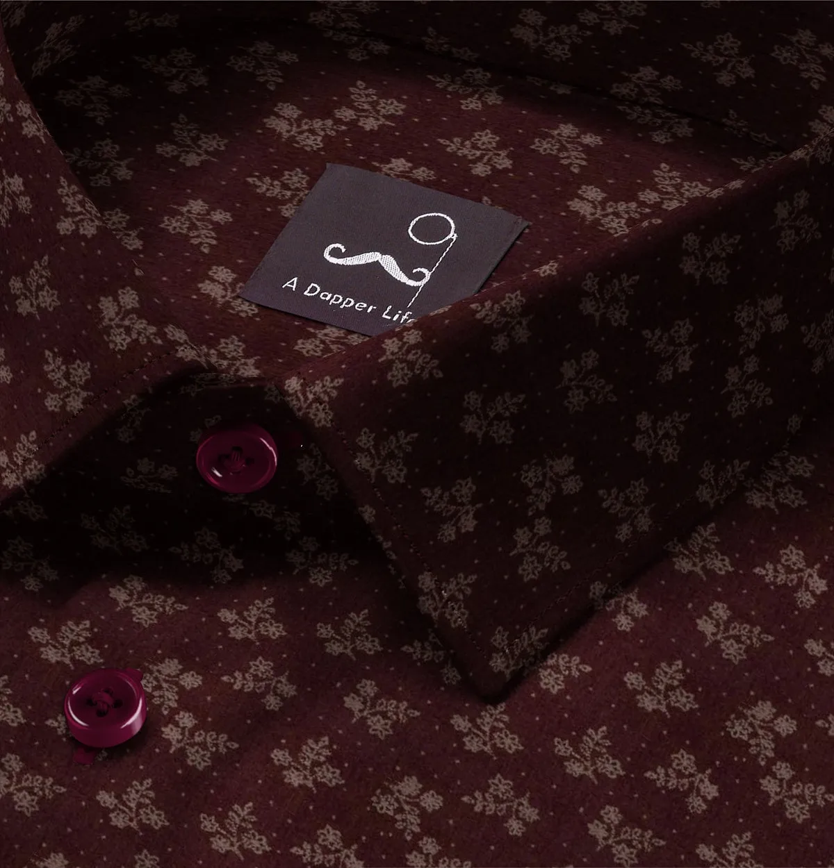 Pure Cotton - Semi-Spread Collar - Long Sleeve - Maroon Floral sold by Airthreads product image thumbnail 2